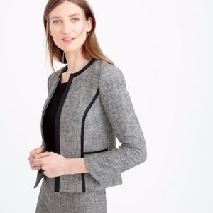 J. Crew Collarless Contrast Jacket in Cotton Tweed